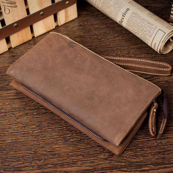 Light Brown Cool Mens long Wallet Wristlet Wallet Clutch Wallet Dark Brown Long Wallets for Men - iwalletsmen