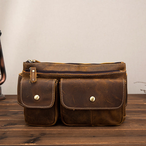 Vintage Brown Leather Men's Fanny Pack Hip Pack Brown Chest Bag Waist Bags For Men - iwalletsmen