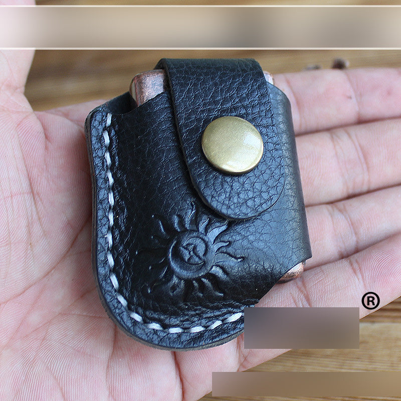 Mens Black Leather Standard Zippo Lighter Cases Handmade Tan Zippo Lighter Holder with Belt Loop - iwalletsmen