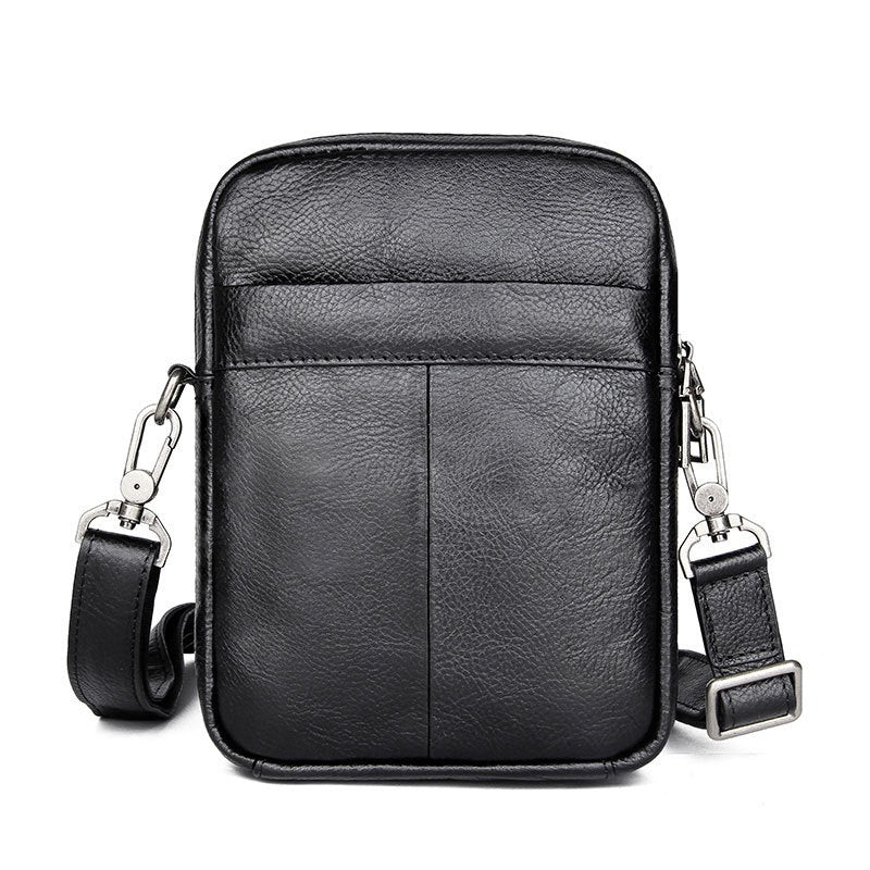 BADASS Black LEATHER MEN'S Small Side bag Vertical Phone Bag MESSENGER BAG Shoulder Bag FOR MEN - iwalletsmen