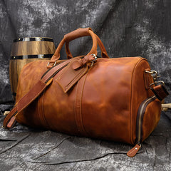 Cool Brown Leather Mens 19'' Overnight Bag Duffle Bag Travel Bag Large Weekender Bag for Men - iwalletsmen