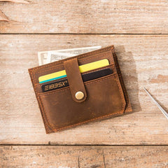 Dark Brown Cool Leather Mens Slim Front Pocket Wallet Small Wallets Card Wallet Card Wallet for Men - iwalletsmen