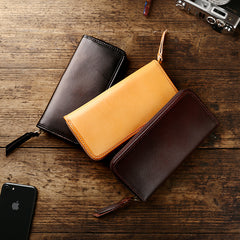 Handmade Vintage Mens Leather Black Long Wallet Dark Brown Cool Long Card Wallet for Men - iwalletsmen