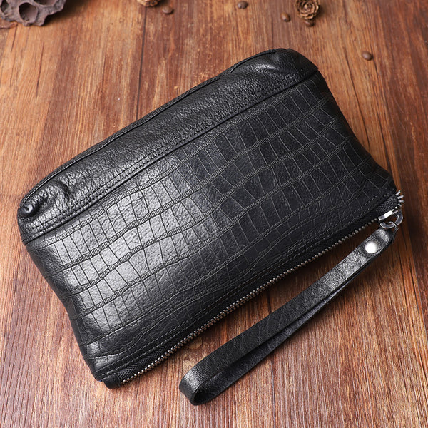 Wrinkled Leather Mens Cool Long Leather Blue Wallet Zipper Clutch Wristlet Wallet for Men - iwalletsmen