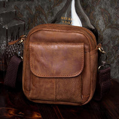 Khaki Leather Mens Cool Mini Messenger Bag Courier Bag Belt Pouch Waist Bag for men - iwalletsmen