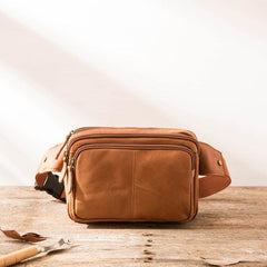 Brown Leather 8 inches Fanny Pack Hip Pack Mens Waist Bag Brown Chest Bag Bum Bag for Men - iwalletsmen