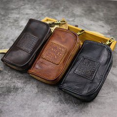 Vintage Brown Leather Men's Car Key Wallet Black Key Zipper Wallet For Men - iwalletsmen