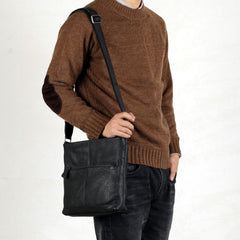 Genuine Leather Mens Cool Messenger Bag Shoulder Bag Chest Bag Bike Bag Cycling Bag for men