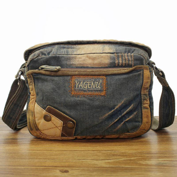 Blue Denim Mens Casual Small Messenger Bags Jean Postman Bag Courier Bag For Men - iwalletsmen