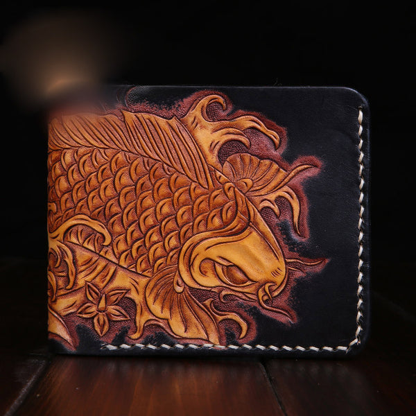 Handmade Leather Carp Mens billfold Wallet Cool Leather Wallet Slim Wallet for Men - iwalletsmen