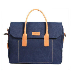 Navy Blue Canvas Leather Mens Briefcase Messenger Bags Khaki Casual Shoulder Bag for Men - iwalletsmen