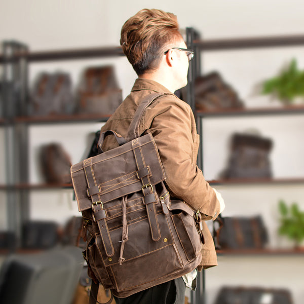 Cool Canvas Mens Vintage Large Black Backpack Computer Khaki Backpack Travel Backpack Hiking Backpackfor Men - iwalletsmen