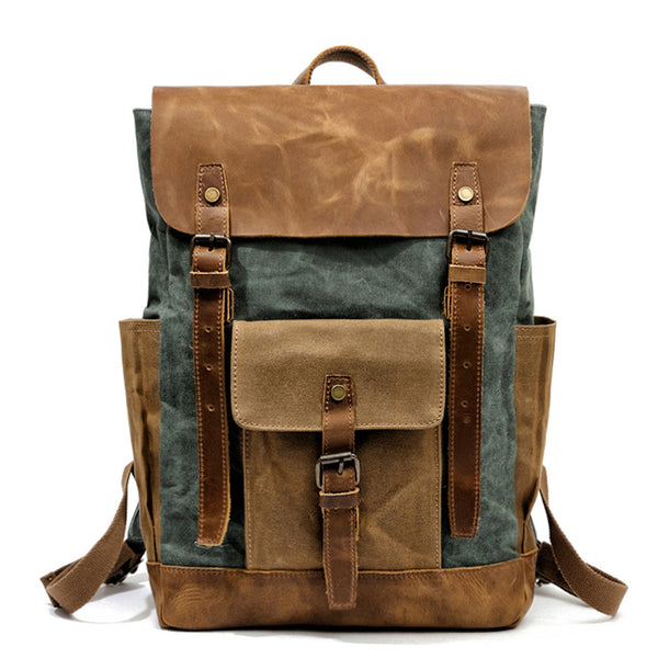 Cool Waxed Canvas Mens Womens Waterproof Large Travel Backpack 15'' Computer Hiking Backpack for Men - iwalletsmen