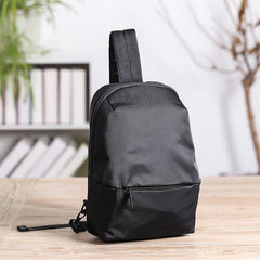 Cool Black Nylon Backpack Men's Sling Bag Chest Bag Black One shoulder Backpack Sling Pack For Men - iwalletsmen