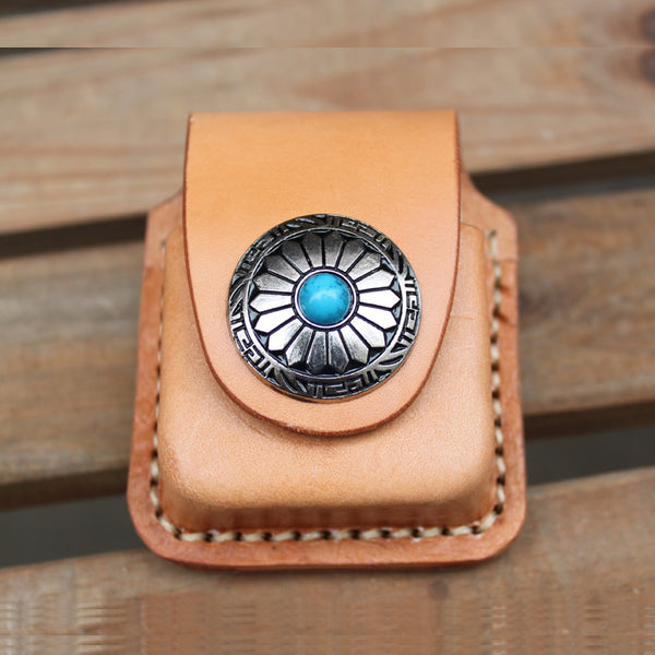 Cool Mens Leather Zippo Lighter Pouch with Loop Beige Zippo lighter case with Clip - iwalletsmen