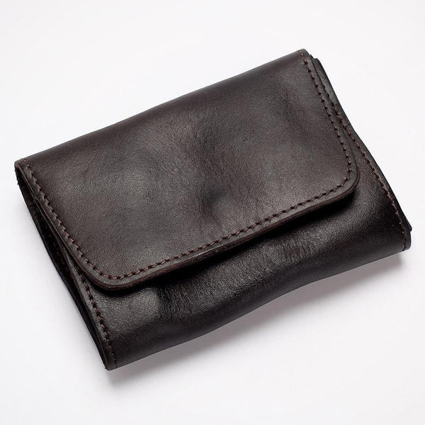 Black Handmade Leather Mens Coin Purse Small Wallet billfold Wallet Card Wallet For Men - iwalletsmen