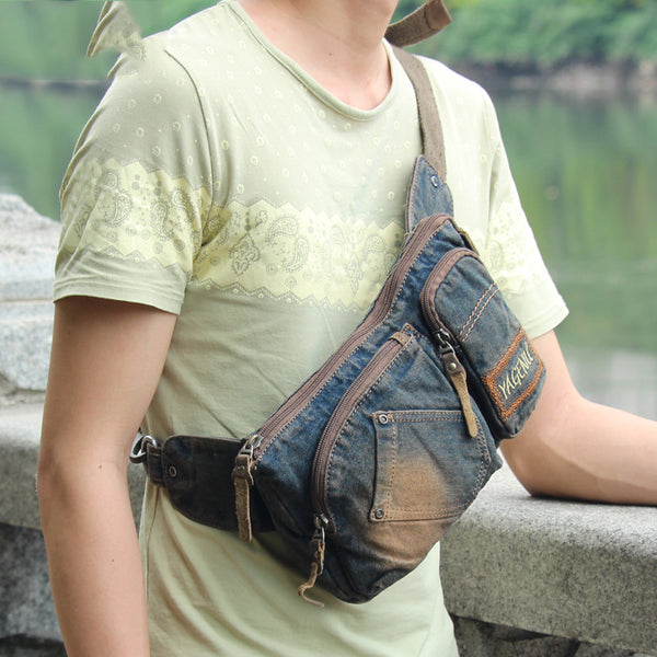 Cool Denim Blue Mens Small Fanny Pack Waist Bag Blue Chest Bag Hip Bag Bum Bags For Men - iwalletsmen