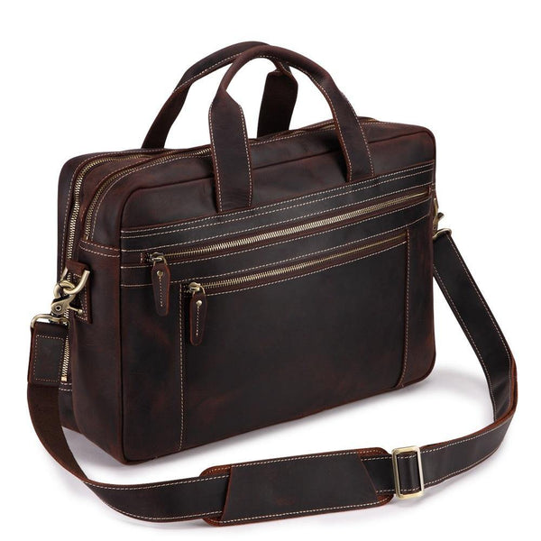 Dark Brown Large Leather Men's Professional Briefcase 17‘’ Laptop Handbag Briefcase Business Briefcase For Men - iwalletsmen