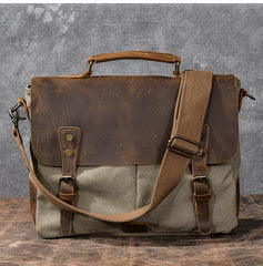 Canvas Leather Mens Womens Green Briefcase Side Bag Brown Messenger Bag Shoulder Bag For Men - iwalletsmen