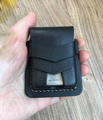 Handmade Black Leather Classic Zippo Lighter Pouch Standard Zippo Lighter Holder with Belt Loop For Men - iwalletsmen