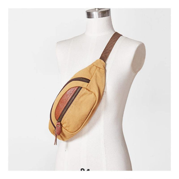 Canvas Leather Mens Womens Fanny Pack Canvas Waist Bag Small Hip Pack for Men - iwalletsmen