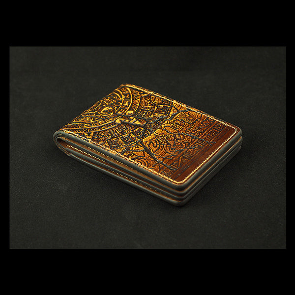 Handmade Leather Tooled Xiuhpohualli Calendar License Wallet Mens Card billfold Wallet Cool Leather Wallet Slim Wallet for Men