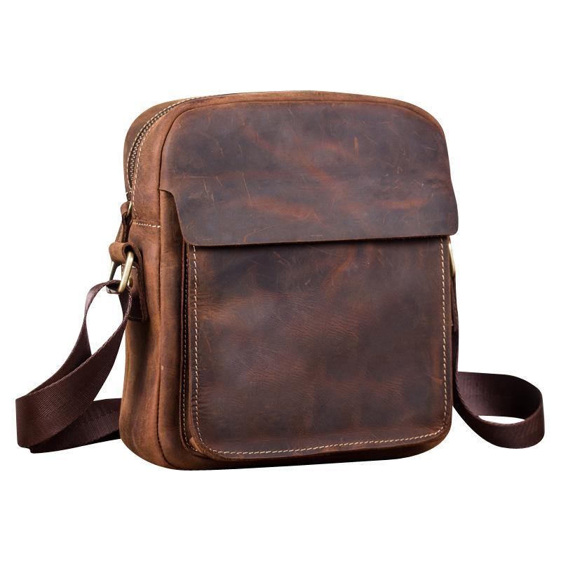 Badass Brown Leather Men's Vertical Side Bag 10inch Vertical Messenger Bag For Men - iwalletsmen