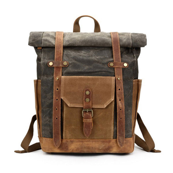 Waxed Canvas Leather Mens Travel Backpacks Canvas Backpack Canvas School Backpack for Men - iwalletsmen
