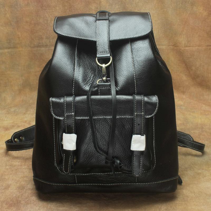 Casual Black Leather Men's Backpack College Backpack Brown 14inch Laptop Backpack For Men and Women - iwalletsmen