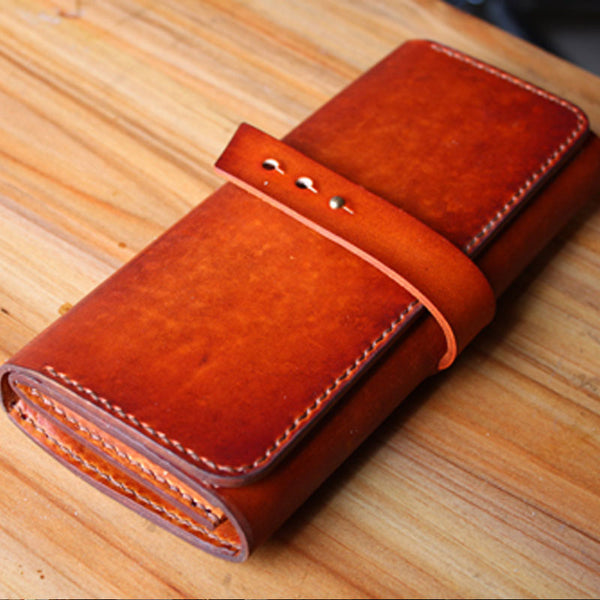 Handmade Leather Mens Long Trifold Wallet Vintage Cool Long Wallet for Men - iwalletsmen