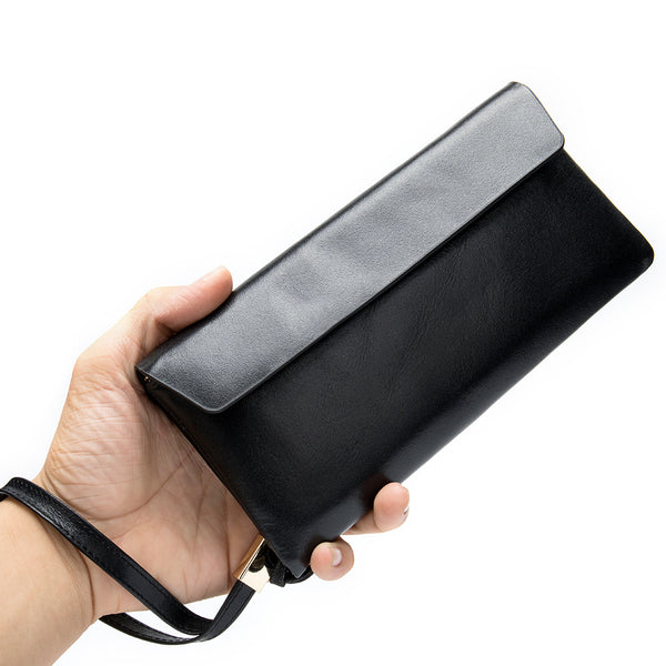 Cool Leather Long Wallet for Men Black Envelope Wallet Wristlet Clutch Wallet For Men - iwalletsmen