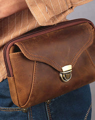 Cool Brown Mens Leather Belt Bag Belt Pouch Cell Phone Holster Waist Bags For Men - iwalletsmen