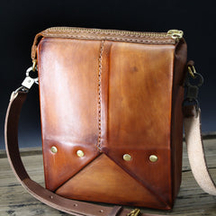Handmade Vintage Brown Leather Mens Box Bag Shoulder Bag Messenger Bag for Men - iwalletsmen