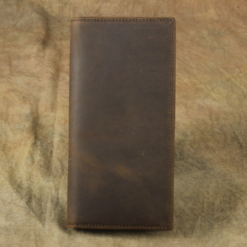 Vintage Brown Leather Men's Long Wallet Bifold Long Slim Wallet For Men - iwalletsmen