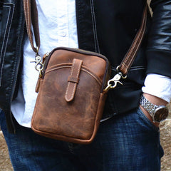 Vintage Brown Leather Men's Cell Phone Holsters Brown Belt Pouch Mini Side Bag For Men - iwalletsmen