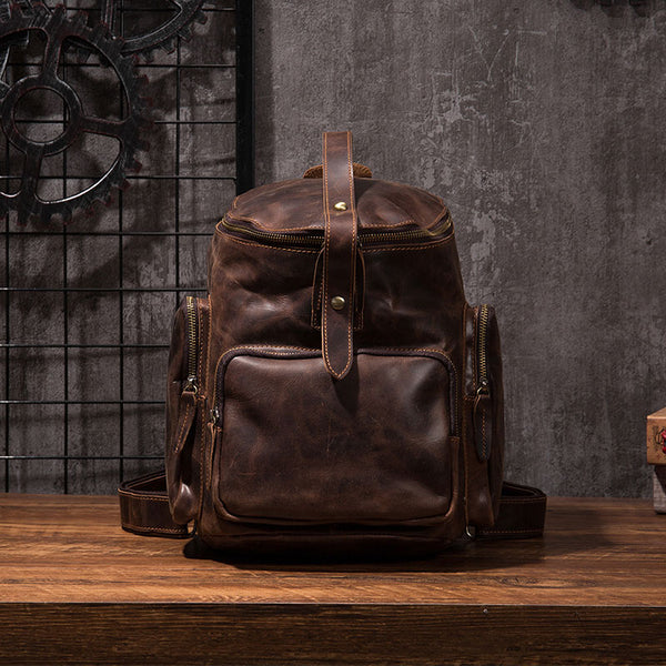 Blue Cool Mens Leather Hiking Backpack Travel Backpack Leather Backpack for Men - iwalletsmen