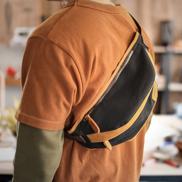 Cool Canvas Leather Mens Chest Bag Green Waist Bag Fanny Pack Hip Bag Bum Pack For Men - iwalletsmen