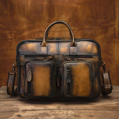 Vintage Brown Leather Men's Briefcase 14'' Computer Briefcase Professional Handbag For Men - iwalletsmen