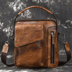 Vintage Brown Leather Men's Small Side Bag Vertical Business Handbag Black Courier Bag For Men - iwalletsmen