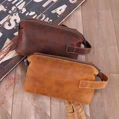Cool Brown Leather Men's Red Brown Storage Bag Clutch Bag Portable Bag Mini Handbag for Men - iwalletsmen