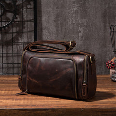 Cool Leather Small Mens Barrel Side Bag Bucket Shoulder Bag Messenger Bag for Men - iwalletsmen