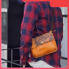 Fashionable Black Leather Mens Small Side Bag Messenger Bags Casual Shoulder Bags for Men - iwalletsmen