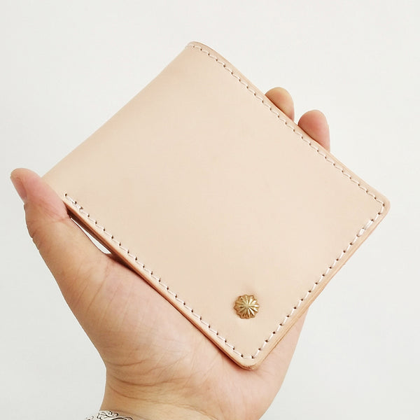 Handmade Mens Leather Beige billfold Small Wallet Cool Small Slim Bifold Wallets for Men - iwalletsmen