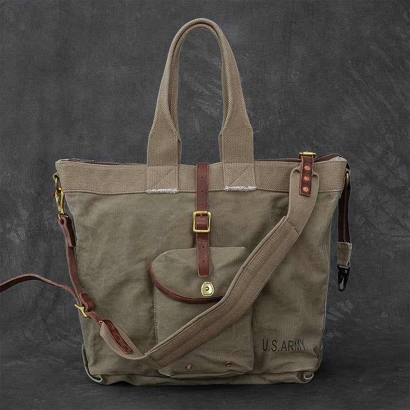 Leather Mens Womens 15" Large Shoulder Bag Army Green Tote Bag Large Side Bag For Men - iwalletsmen