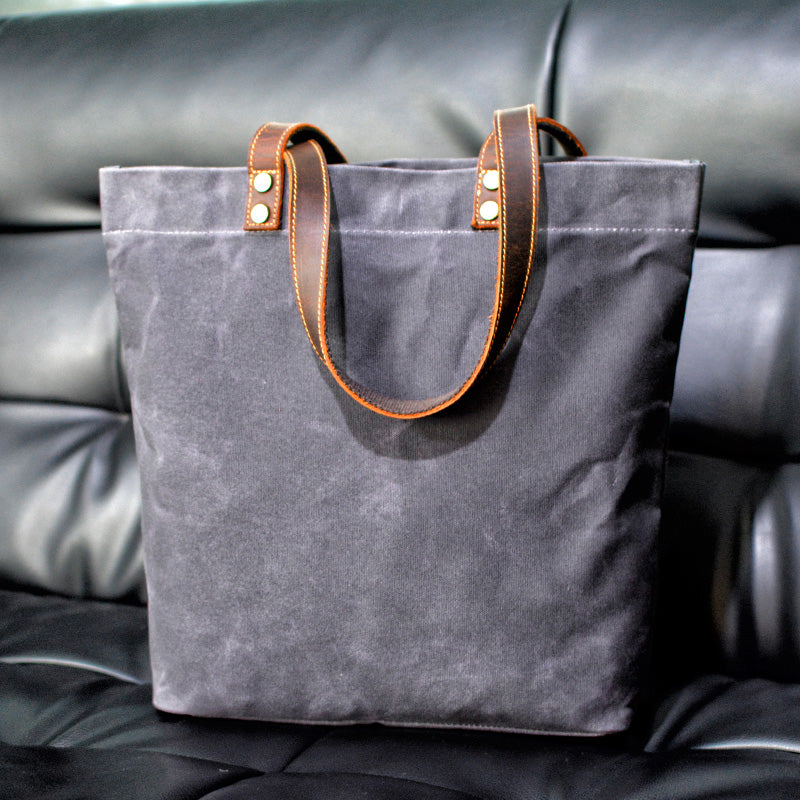 Cool Canvas Leather Mens Large Gray Canvas Handbags Tote Bag Shoulder Bag Tote Purse For Men - iwalletsmen