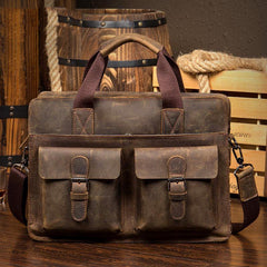 Leather Mens 13 inches Briefcase Dark Brown Laptop Bags Business Bags Work Bags for Men - iwalletsmen