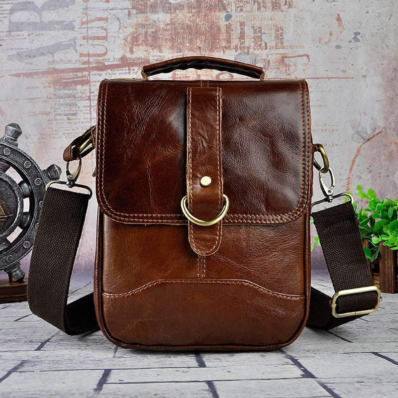 Cool Leather Vintage Mens Messenger Bags Small Shoulder Bags for