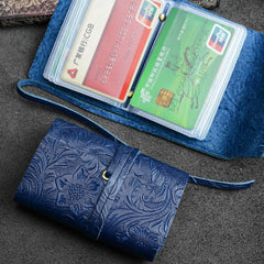 Handmade Leather Floral Mens Cool billfold Wallet Card Holder Small Card Slim Wallets for Men