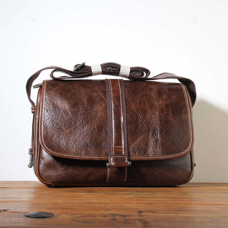 Handmade Genuine Leather Mens Cool Messenger Bag Sling Bag Chest Bag Bike Bag Cycling Bag for men