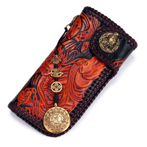 Handmade Leather Black&White Mens Chain Biker Wallet Cool Leather Wallet With Chain Wallets for Men